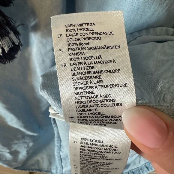 H&M LIGHT DENIM BLUE Embroidered Dress Tassle 10 - Picture 11 of 12
